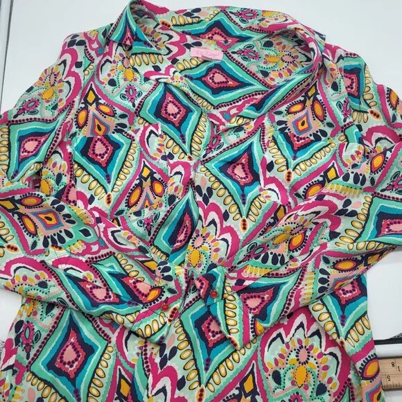 Lilly Pulitzer Boston Crown Jewel Silk Popover Blouse SZ Small Geometric Print - Picture 3 of 10